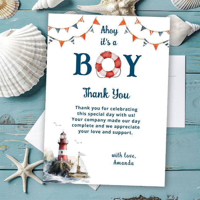 Ahoy It's a Boy Nautical Baby Shower Thank You Card (Creator Uploaded)