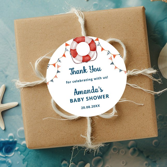 Ahoy It's a Boy Nautical Baby Shower Thank You Classic Round Sticker (Creator Uploaded)