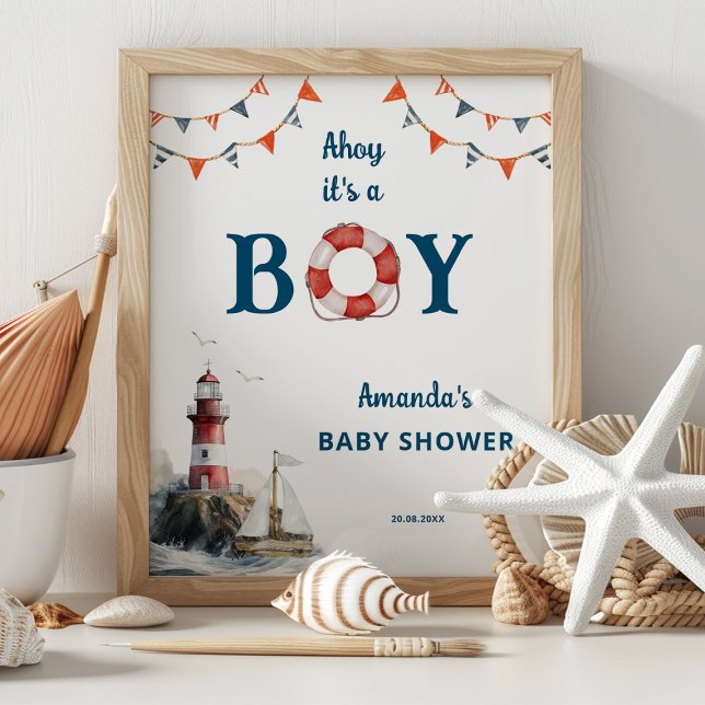 Ahoy It's a Boy Nautical Baby Shower Welcome  Poster (Creator Uploaded)