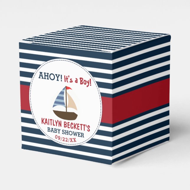 Ahoy It's A Boy! Nautical Boat Baby Shower Favour Box (Front Side)