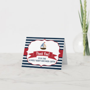 Ahoy It's A Boy! Nautical Boat Baby Shower Thanks Thank You Card