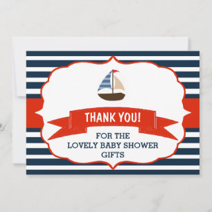 Ahoy It's A Boy! Nautical Boat Baby Shower Thanks Thank You Card