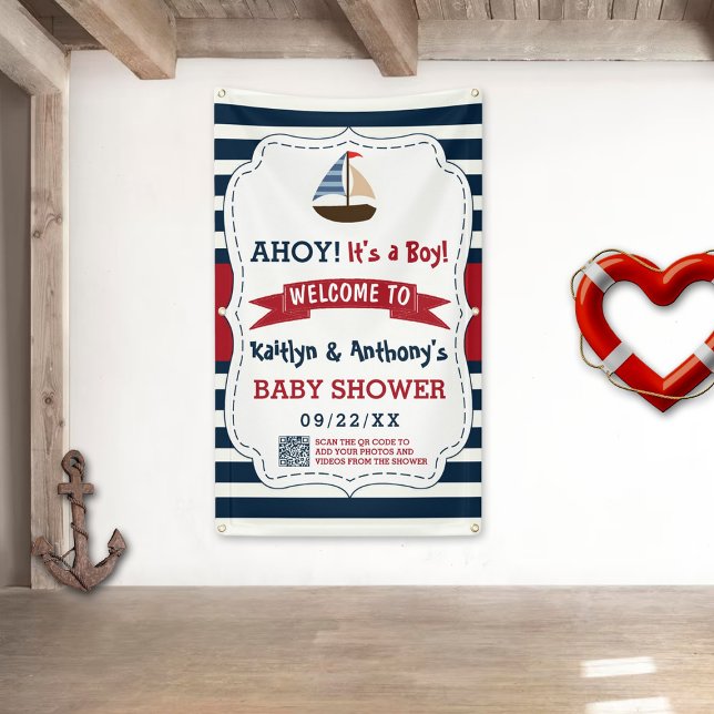 Ahoy It's A Boy! Nautical Boat Baby Shower Welcome Banner (Creator Uploaded)