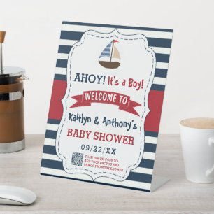 Ahoy It's A Boy! Nautical Boat Baby Shower Welcome Pedestal Sign