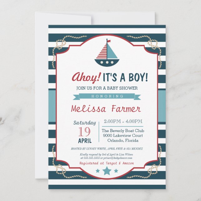 Ahoy It's A Boy Nautical Boy Baby Shower Invitation (Front)