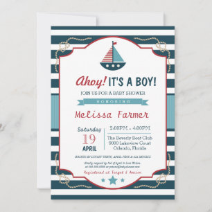 Ahoy It's A Boy Nautical Boy Baby Shower Invitation