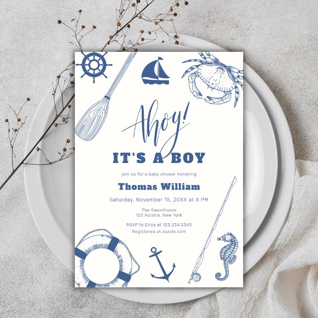 Ahoy It's A Boy Nautical Fishing Baby Shower  Invitation (Ahoy It's A Boy Nautical Fishing Baby Shower Invitation)