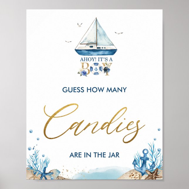 Ahoy It's a Boy Nautical Guess How Many Candies Poster (Front)