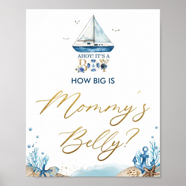 Ahoy It's a Boy Nautical How Big is Mommy's Belly  Poster (Front)