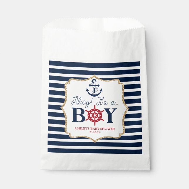 Ahoy It's A Boy Nautical Navy Blue Baby Shower Favour Bags (Front)