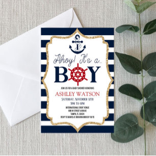 Ahoy It's A Boy! Nautical Navy Blue Baby Shower Invitation