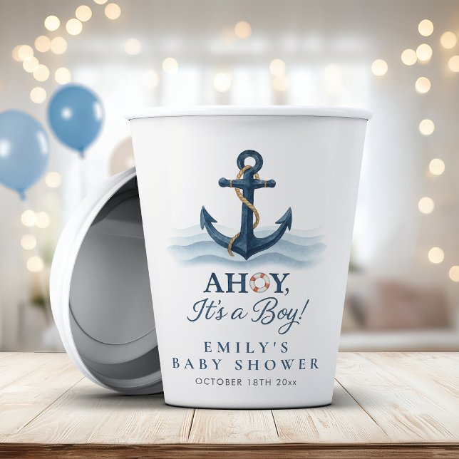 Ahoy It's A Boy Nautical Navy Blue Baby Shower Paper Cups (Creator Uploaded)