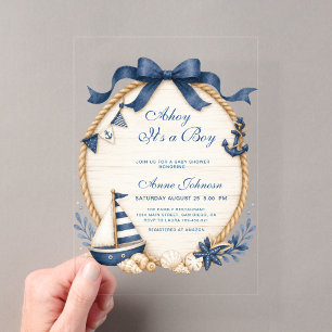 Ahoy Its a Boy Nautical Rope Sailboat Baby Shower Acrylic Invitations