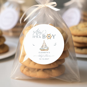 Ahoy It's a Boy Nautical Sailboat Baby Shower Classic Round Sticker