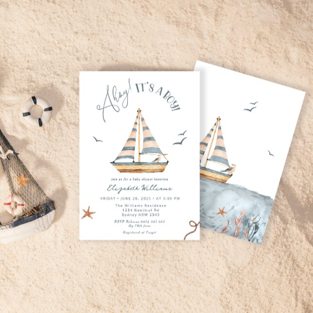 Ahoy It's A Boy Nautical Sailboat Baby Shower Invitation (Creator Uploaded)
