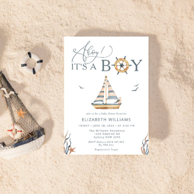Ahoy It's A Boy Nautical Sailboat Baby Shower Invitation (Creator Uploaded)