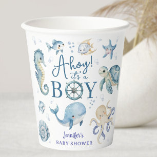 Ahoy It's A Boy Nautical Sailor Baby Shower Paper Cups