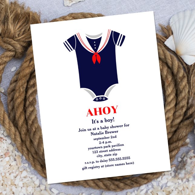 Ahoy It's A Boy Nautical Sailor Suit Baby Shower Invitation (Creator Uploaded)
