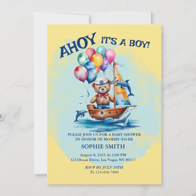 Ahoy Its A Boy Nautical Theme Baby Shower Invitation (Front)