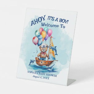 Ahoy Its A Boy Nautical Theme Baby Shower Pedestal Sign