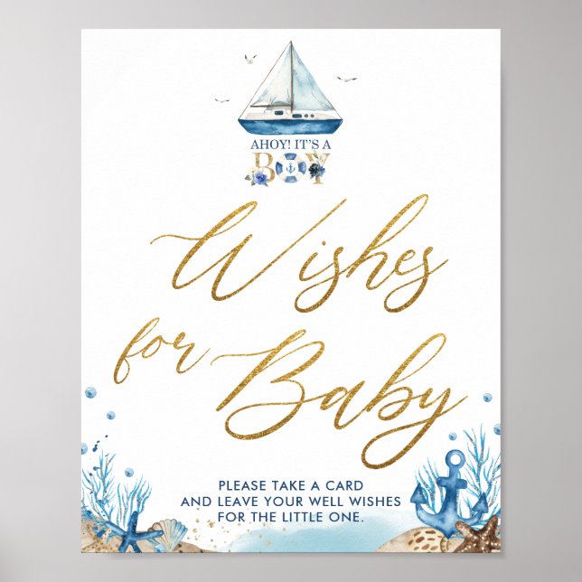 Ahoy It's a Boy Nautical Well Wishes for Baby Sign (Front)