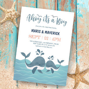Ahoy It's A Boy Nautical Whale Baby Shower Invitat Invitation