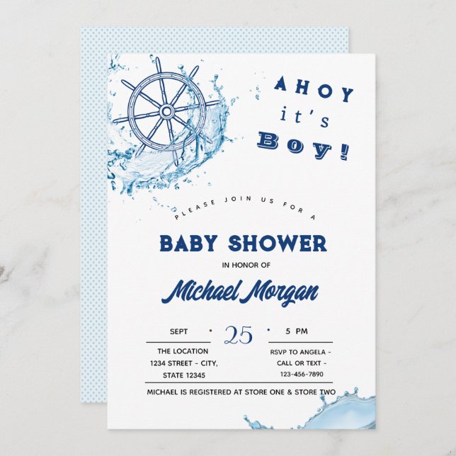 Ahoy It's A Boy,Nautical Wheel Invitation (Front/Back)