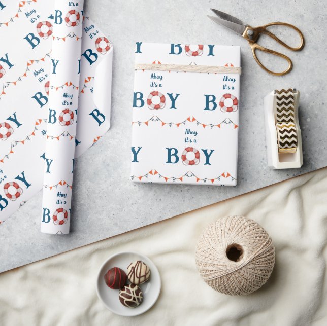 Ahoy It's a Boy Nautical Wrapping Paper (Crafts)