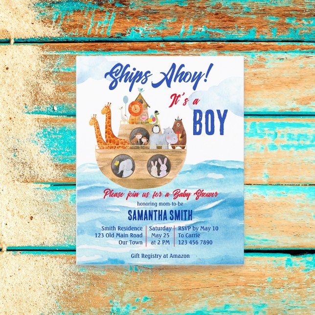 Ahoy its a boy Noahs Ark baby shower budget invite (Creator Uploaded)