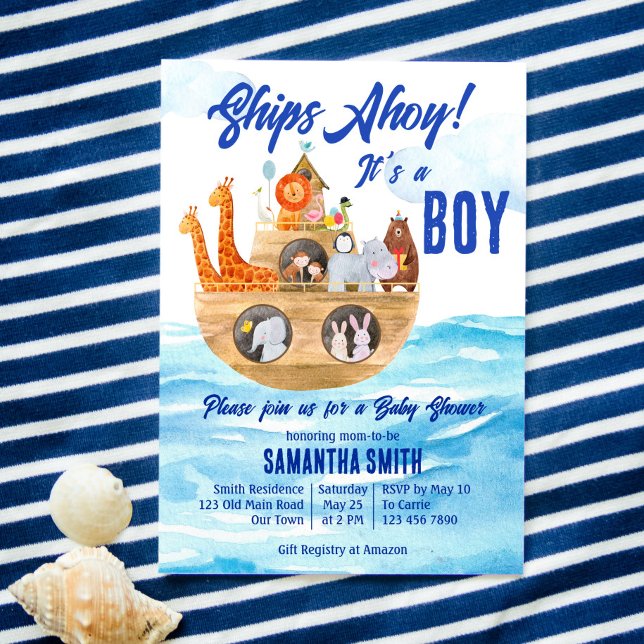 Ahoy it's a boy Noah's Ark Christian baby shower Invitation (Creator Uploaded)