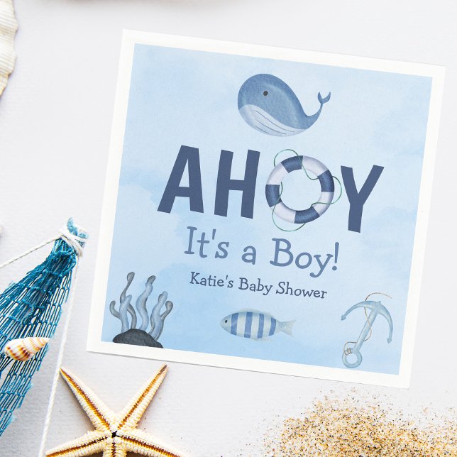 Ahoy It's a Boy Ocean Animals Coastal Baby Shower Napkin (Creator Uploaded)