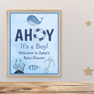 Ahoy It's a Boy Ocean Animals Coastal Baby Shower Poster