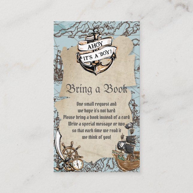 Ahoy It's a Boy Pirate Baby Shower Bring a Book Enclosure Card (Front)