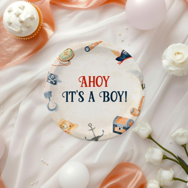 Ahoy It's A Boy Pirate Baby Shower Paper Plate (Creator Uploaded)