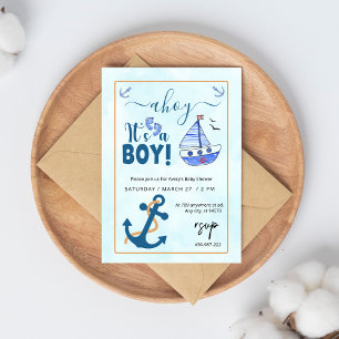 Ahoy its a Boy Sailboat Baby Shower Invitation