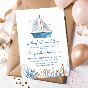Ahoy It's a Boy Sailboat Nautical Baby Shower Invitation