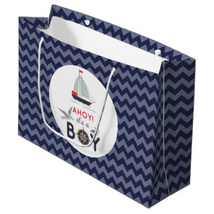 Ahoy! It's A Boy Sailboat Nautical Baby Shower Large Gift Bag