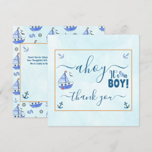 Ahoy it's a Boy Sailboat Nautical Baby Shower Tha Thank You Card