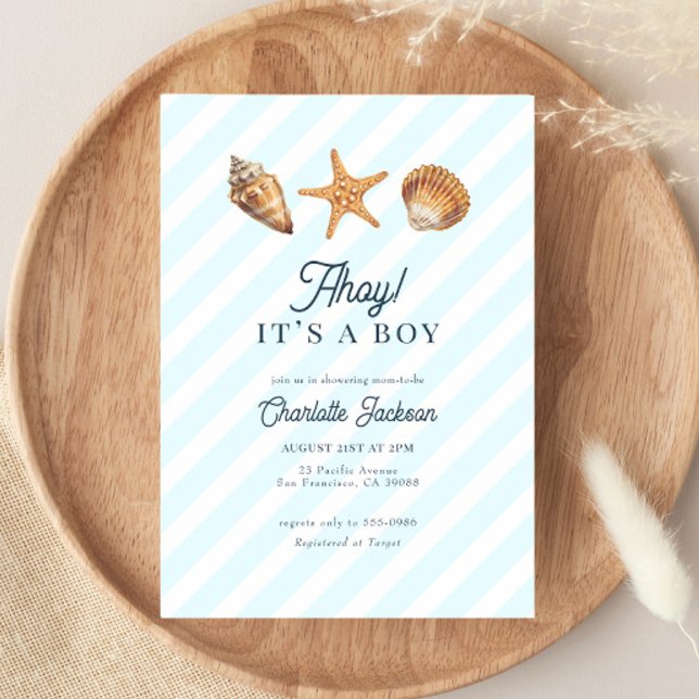 Ahoy! It's a Boy Starfish Seashell Baby Shower Invitation (Creator Uploaded)