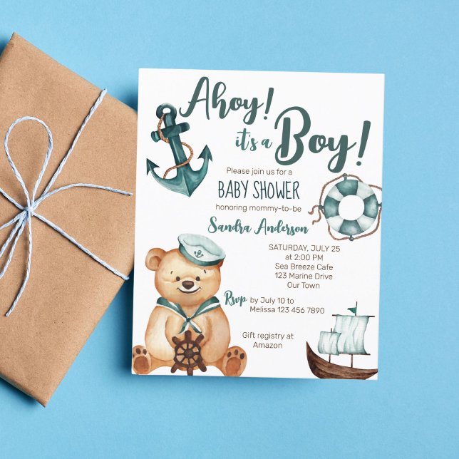 Ahoy its a boy teddy bear baby shower budget invit (Creator Uploaded)