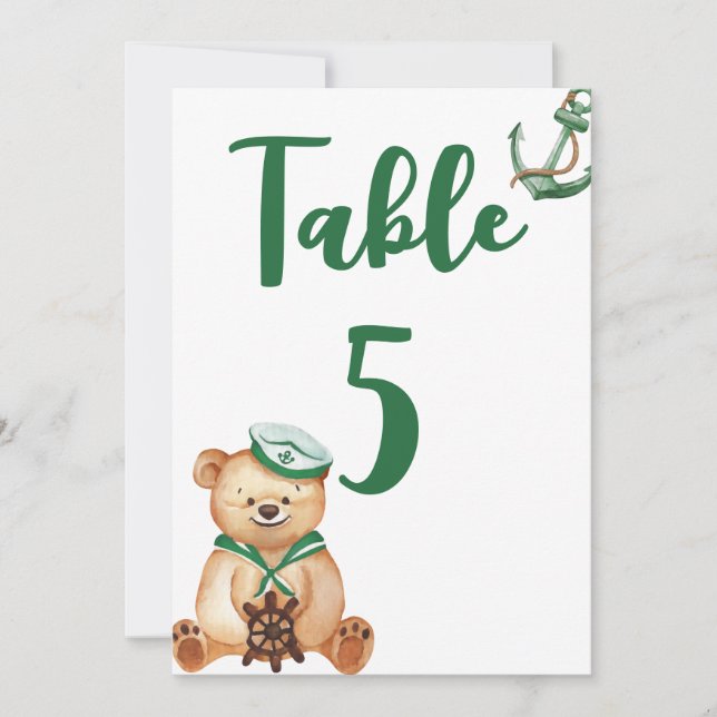 Ahoy its a boy teddy bear baby shower table number (Front)