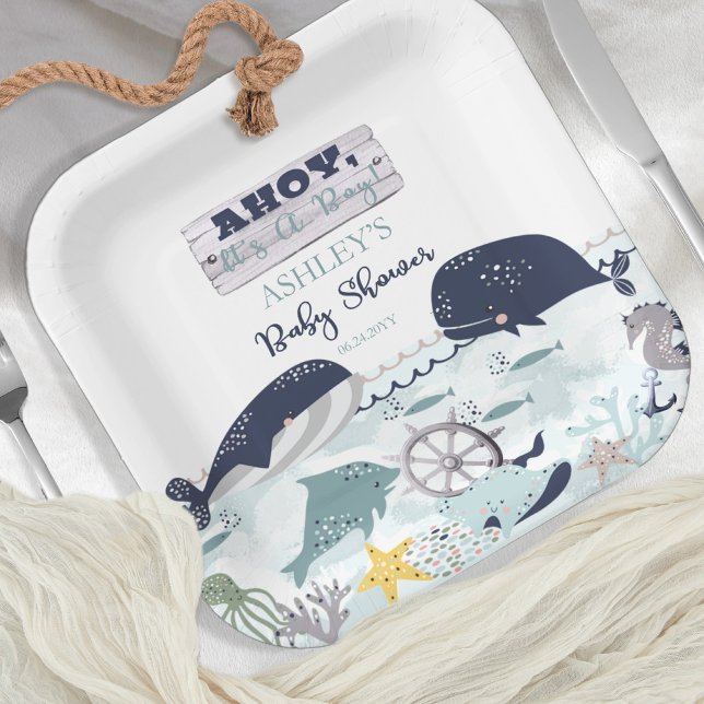 Ahoy It's A Boy Under the Sea Baby Shower Paper Plate (Creator Uploaded)