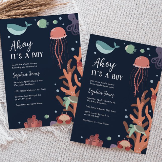  Ahoy It's a Boy Under the Sea Blue Baby Shower Invitation (Creator Uploaded)