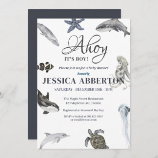 Ahoy, It's a Boy Watercolor Baby Shower  Invitation
