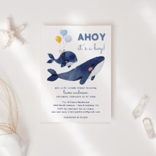 Ahoy It's a Boy! Watercolor Blue Baby Shower Invitation