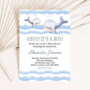 Ahoy It's a Boy Whale Baby Shower  Invitation