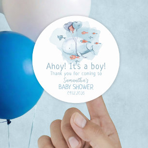 Ahoy It's A Boy Whale Baby Shower Thank You Classic Round Sticker