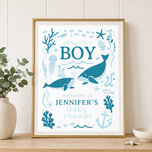 Ahoy It's a Boy Whale Nautical Baby Shower Poster