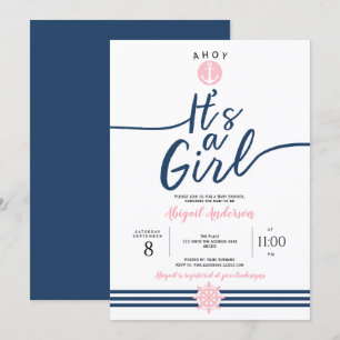 Ahoy, it's a Girl, Nautical, Baby Girl Shower Invitation