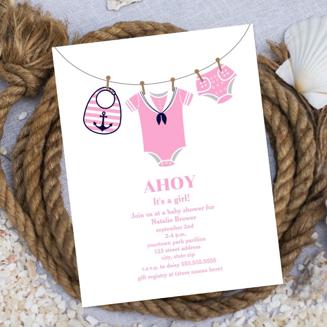 Ahoy It's A Girl Sailor Suit Nautical Baby Shower Invitation (Creator Uploaded)